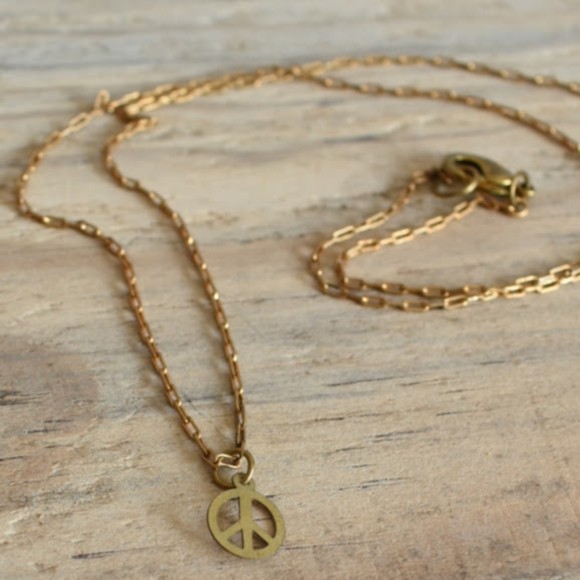 Vintage Red Brass Chain with Peace Sign Charm - Picture 2 of 2